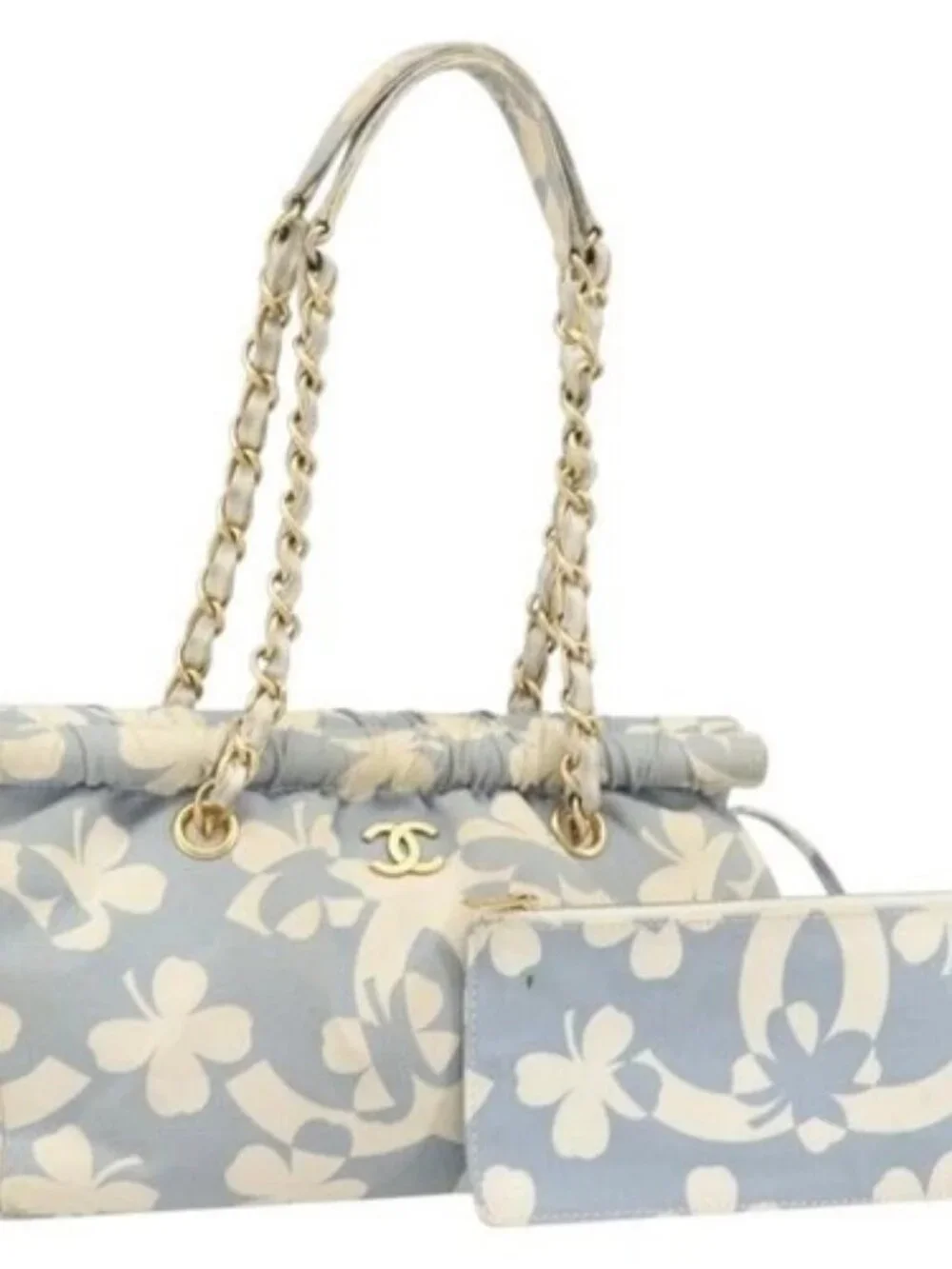 CHANEL COCO Mark Chain Shoulder Bag Canvas Light Blue Gold CC Auth YKZ826A